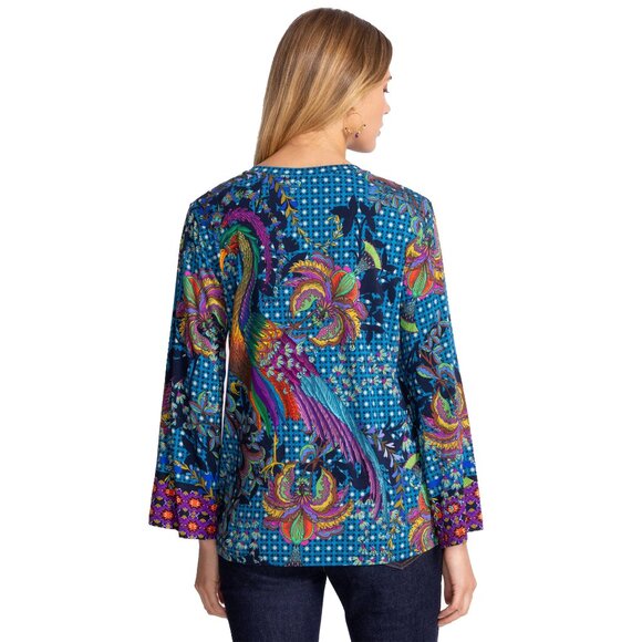 Johnny Was Janie Favorite Thalassa Kimono Peacock Floral Tee Shirt Blue Top NEW - Picture 3 of 8